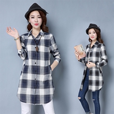 中长款修身显瘦格子衬衫长袖2022年春季甜美，女装衬衫，众宇琦