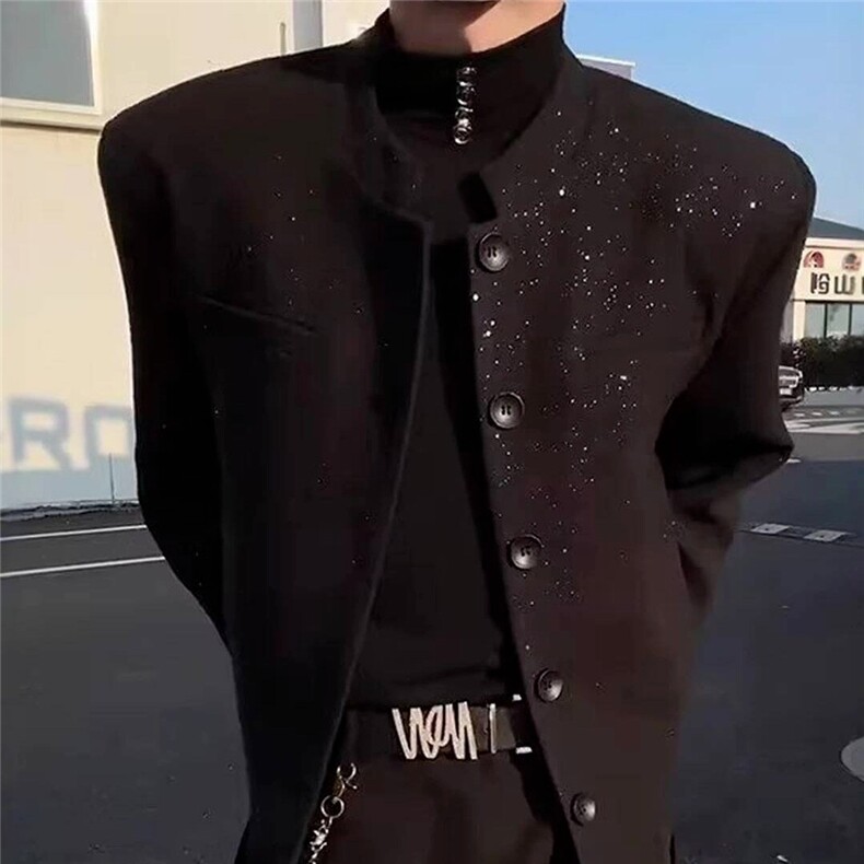 风春男立领西服满天星单排扣中山装外套加大码S-5XLJK0260P60,男装西服,星座1013-1