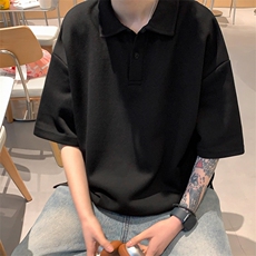 PL231-P45港风68夏季纯色大码宽松开衩300克重磅POLO衫，男装Polo衫，电商A036A