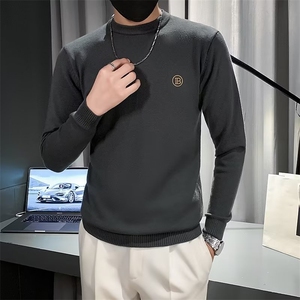 抗起球春秋男士净色圆领毛衣修身打底衫长袖青休闲针织衫冬 MY543图片
