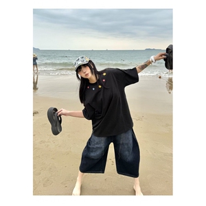 海王日记美式花体字母短袖logoT恤男女情侣夏季中性风宽松图片