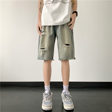 破洞牛仔短裤男韩版潮流高街帅气2026夏季ins宽松五分裤RK437-P35，男装牛仔裤，星座412