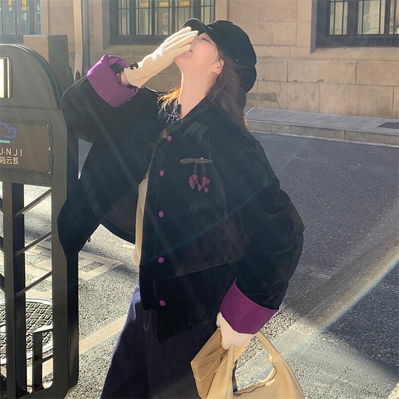 现货！（90新标带检）丝绒料新中式短款立领加厚保暖气质羽绒服女,女装羽绒服,浙宝189