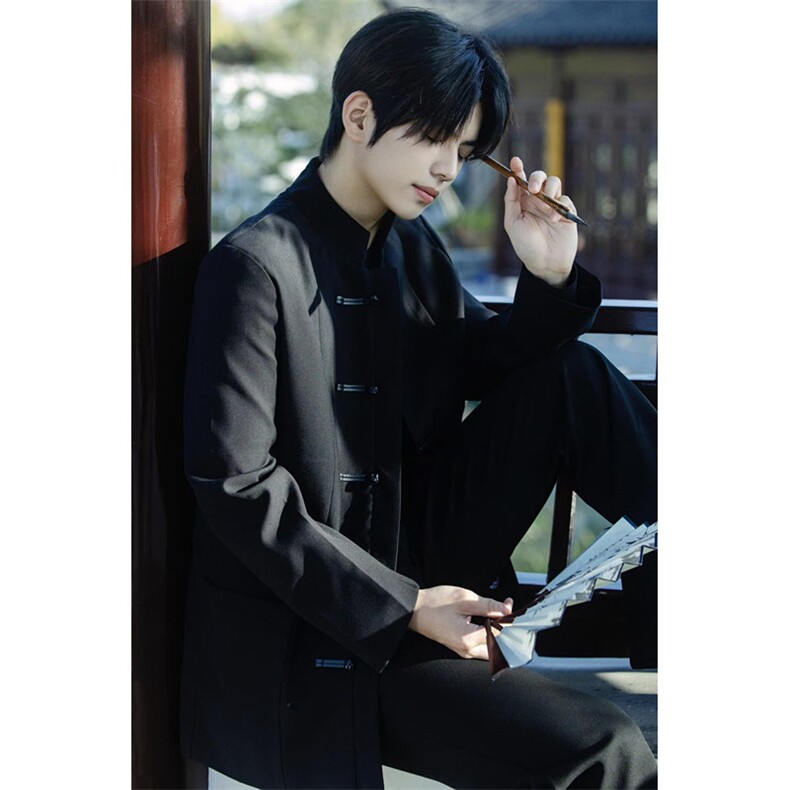 新中式男装风垫肩西装盘扣外套男春秋民学生装唐装XW29,男装西服,星座1116A（原606A-3）