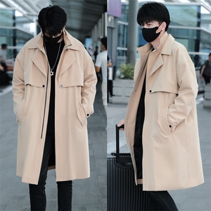 得物直播货假两件双层领风衣男中长款大衣男白底F-104批125外景D,风衣短裤短靴搭配图片