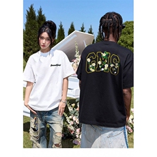网络图现货美式复古小领口山茶花刺绣纯棉短袖T恤JCX8129-P38，男装T恤，星座715-7