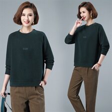 时尚宽松圆领刺绣卫衣女新款韩版百搭显瘦长袖上衣外套秋冬季加绒加厚打底衫，女装卫衣/绒衫，简韵佳