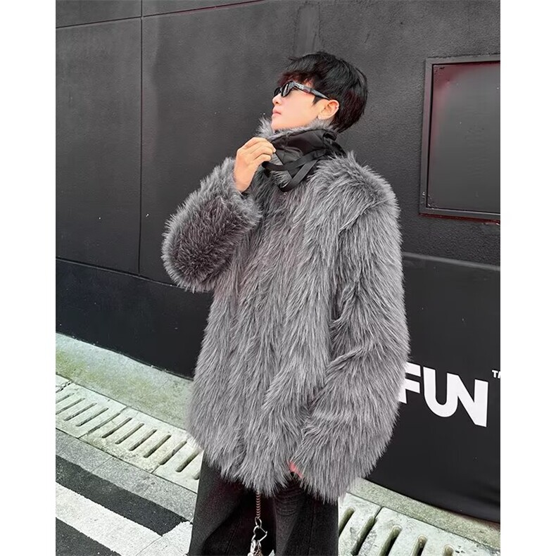 【有货】DW2461-P115冬季仿狐狸毛皮草外套男款加厚宽松棉服棉衣,男装夹克,星座603-2