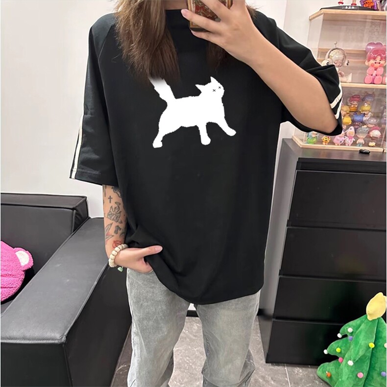 抖音得物高品质二开240克宽松纯棉美式潮牌三条杠织带短袖T恤,男装T恤,电商A486