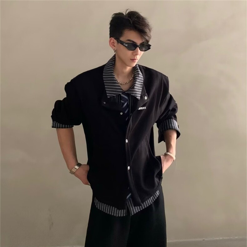 春秋季新款假两件工装外套男士韩版青年夹克休闲宽松上衣BJK157图片