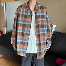 A450-CS999-P65控98早秋薄款潮流长袖格子衬衫百搭款宽松，男装衬衫，电商A450