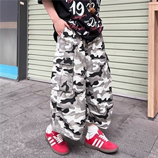 2025复古迷彩高腰美式工装裤宽松直筒裤子秋季休闲裤男女，女装休闲裤，星座506A