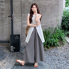 慵懒松弛感无袖背心套装女2025夏季新款复古气质格子半身裙两件套，女装套装/套裙，浙宝305
