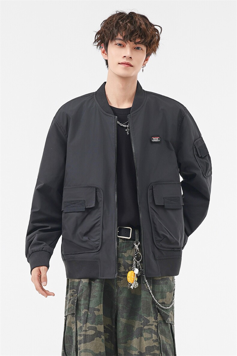 美式复古风棒球服夹克大口袋贴标痞帅百搭休闲外套J608618TP75,男装夹克,电商A247