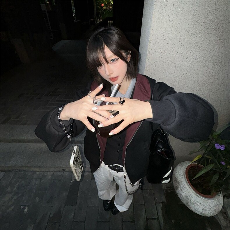 重磅高品质硬挺boxy26春装美式高街结构撞色拼接连帽卫衣开衫外套,女装短外套,电商A486-1