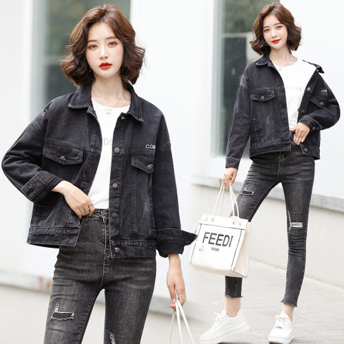 主推款牛仔外套女秋冬百搭2022年新款短款上衣宽松韩版牛仔，女装短外套，潮流依族