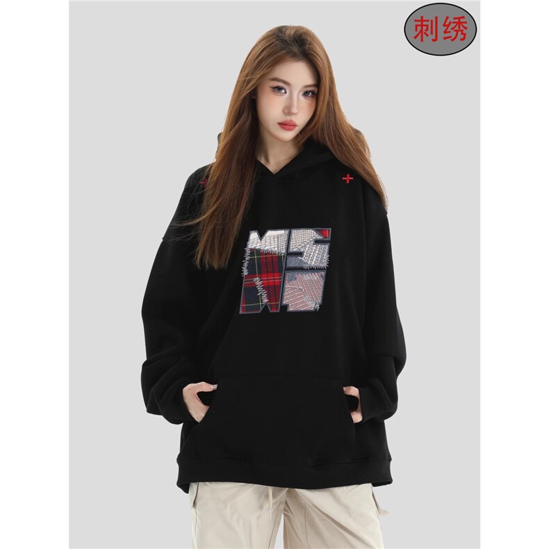 韩版设计感字母毛巾绣连帽卫衣女秋冬款高级感上衣WY9001 P56图片