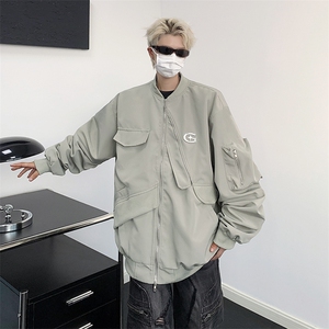 美式街头棒球服外套男春秋设计感小众飞行情侣宽松夹克J8529-P58,深灰羊毛上衣女的搭配图片图片