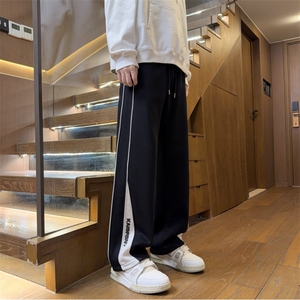 美式复古格子拼接运动裤男直筒休闲裤阔腿卫裤 K25101*P45控78图片