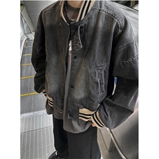 美式复古宽松水洗牛仔外套短款棒球服夹克休闲百搭夹克JK8948，男装工装外套，星座1116A（原606A-3）