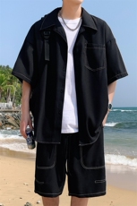 特批P55无差价夏冰丝凉感短袖衬衫短裤男士垂感时尚潮流套装TZ092，男装休闲套装，电商A001