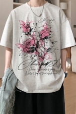 图案已注册夏季慵懒情侣落肩短袖T恤男潮宽松半袖体恤衫D125/P25，男装T恤，电商B209