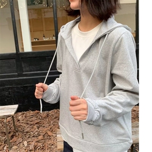 美式简约叠穿假两件连帽卫衣男春秋季宽松休闲慵懒情侣上衣潮图片