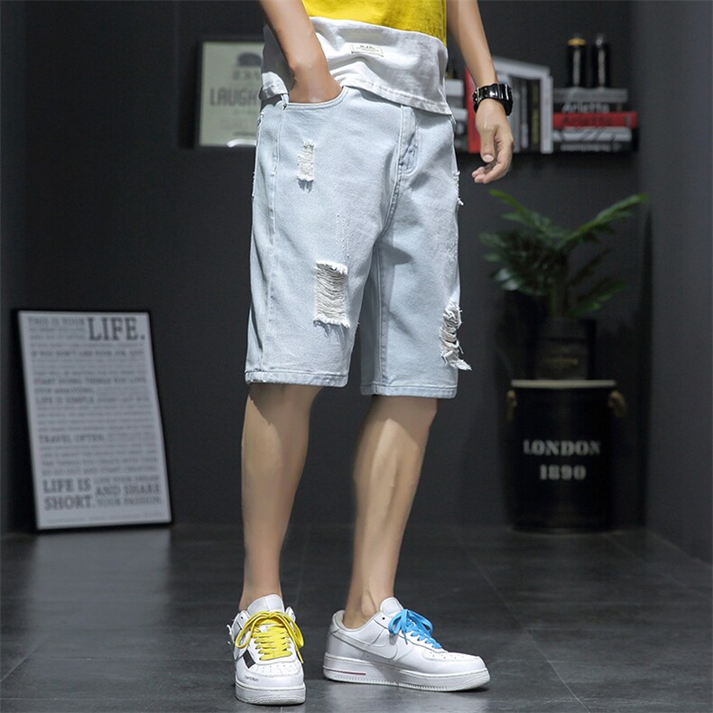 2021夏新日系大码男新灰墙潮流破洞刮烂乞丐裤牛仔短裤ND8129-P40,男装牛仔裤,电商A001