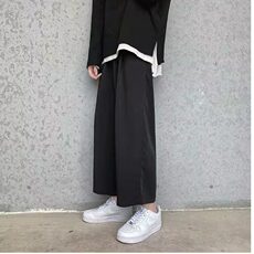 男士裤子夏季薄款潮流宽松休闲九分裤阔腿直筒垂感空调冰丝西装裤，男装西服套装，星座715-4