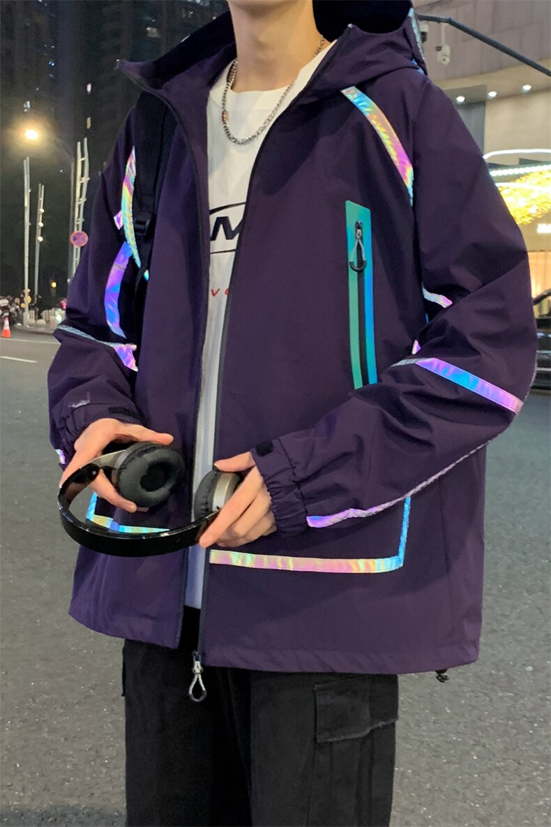 新款现货户外夹克男连帽烫金返光冲锋衣外套DSA157B-J2511-P65,男装夹克,电商A157B