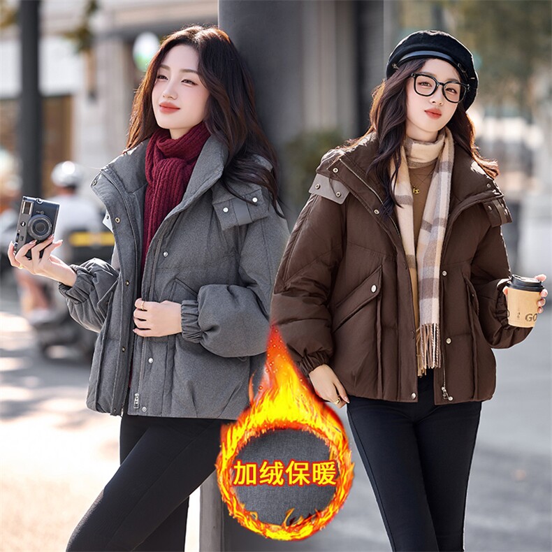 时尚休闲连帽短款羽绒服女2025冬季新款小个子加厚保暖白鸭绒外套，女装羽绒服，丽影随形