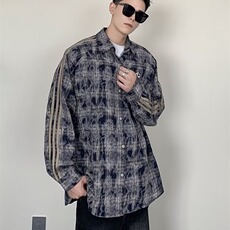 C331-P43潮流新款美式复古三条杠扎染长袖衬衫外套气质ins，男装衬衫，电商B323A