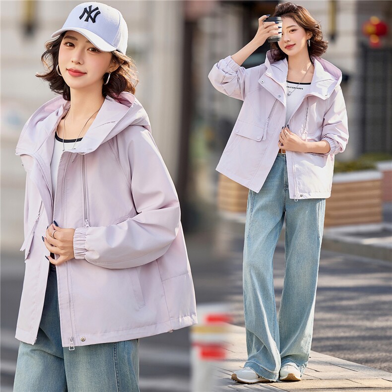 小个子短外套女2026年春季女士户外冲锋衣拉链短款连帽,女装短外套,悦祺