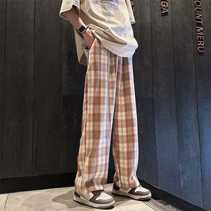 日系复古格子休闲裤男2024春季港风ins潮牌宽松长裤 K7630-P40图片