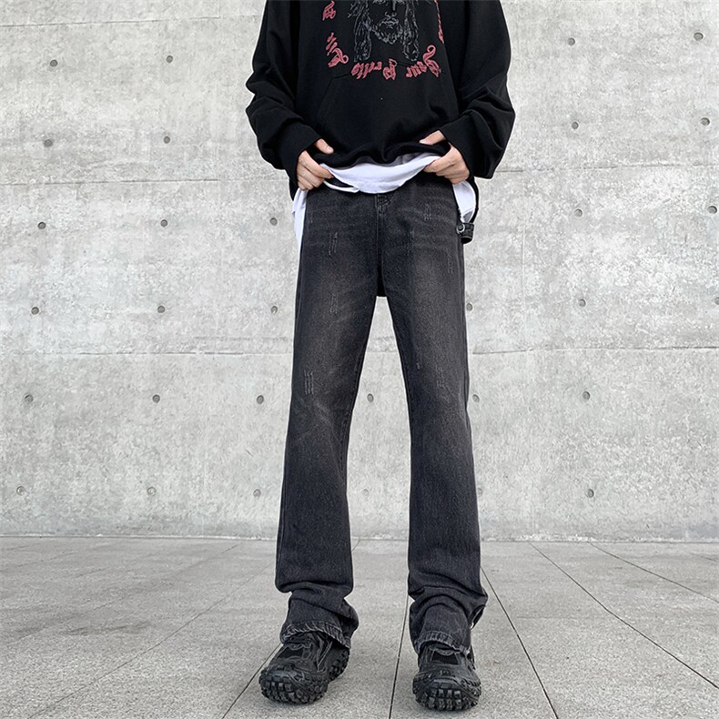 牛仔裤男2024春季潮牌高街vibe做旧水洗直筒裤宽松直筒微喇裤,男装牛仔裤,星座410-6（原星座1304-1）
