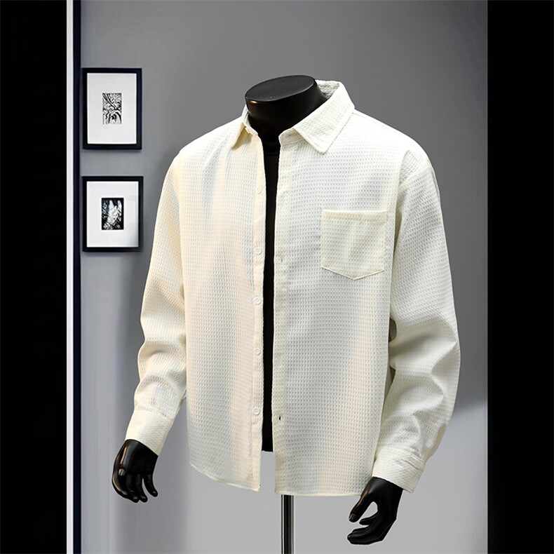 织辰抖音同款春夏肌理长袖衬衫日系百搭纯色针织简约CS923-P50，男装衬衫，电商A128