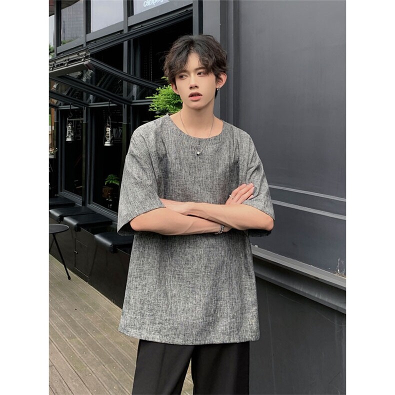 现货夏季纯色亚麻潮宽松新中式大码棉麻短袖男MT08-特P25控48,男装T恤,星座205-5