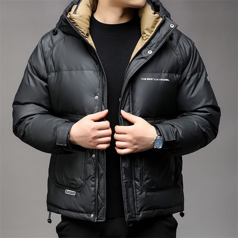 秋冬季连帽羽绒服男士加绒保暖连帽白鸭绒潮服休闲韩版外套图片