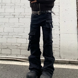 美式复古多口袋拉链工装裤男女高街潮牌cleanfit宽松直筒休闲长裤图片