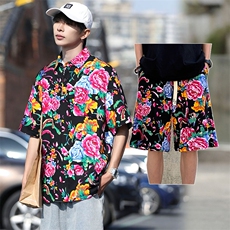 TZP风东北大花汉服套装polo衫短裤大码花TEE套装团队服休闲装，男装休闲套装，星座115A(原星座507）