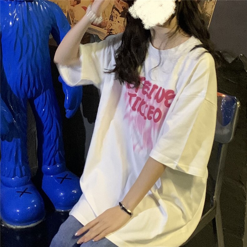 宽松休闲BF慵懒风潮流发泡印花夏季女装短袖T恤衫D328-T245-P28,女装T恤,电商D328