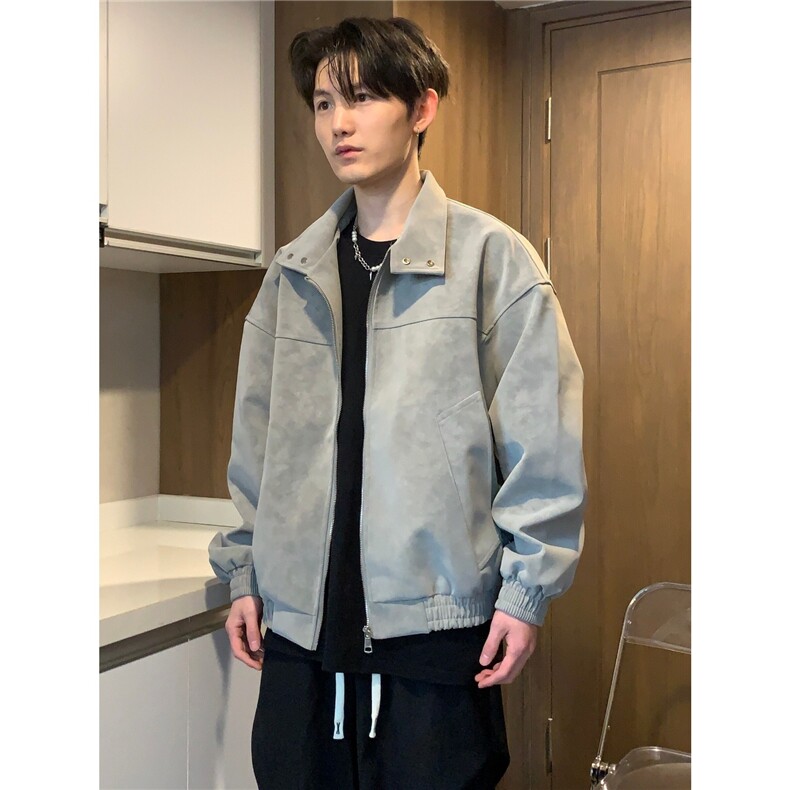 美式新款复古扎染立领皮衣夹克痞帅宽松百搭情侣外套PYJ071-P76,男装夹克,星座208-5