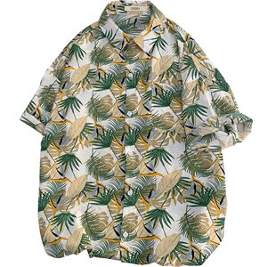 2021夏季新日系大码男马切达沙滩情侣休闲短袖印花衬衫C3037-P35图片