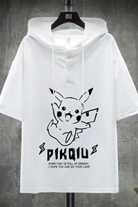 LD54078-P45 连帽短袖t恤男大码胖子带帽五分袖中袖 展架图片