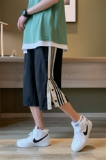 K3038/P30夏季港风7分裤中裤男短裤宽松大码排扣开衩七分裤男控48，男装牛仔裤，电商A141