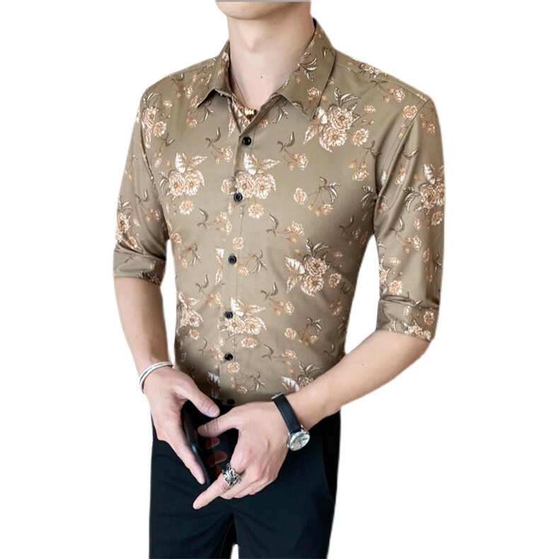312A-174-P552025新款韩版修身帅气花衬衫英伦土豪金男士衬衣A,男装衬衫,星座312A-5