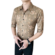 312A-174-P552025新款韩版修身帅气花衬衫英伦土豪金男士衬衣A，男装衬衫，星座312A-5