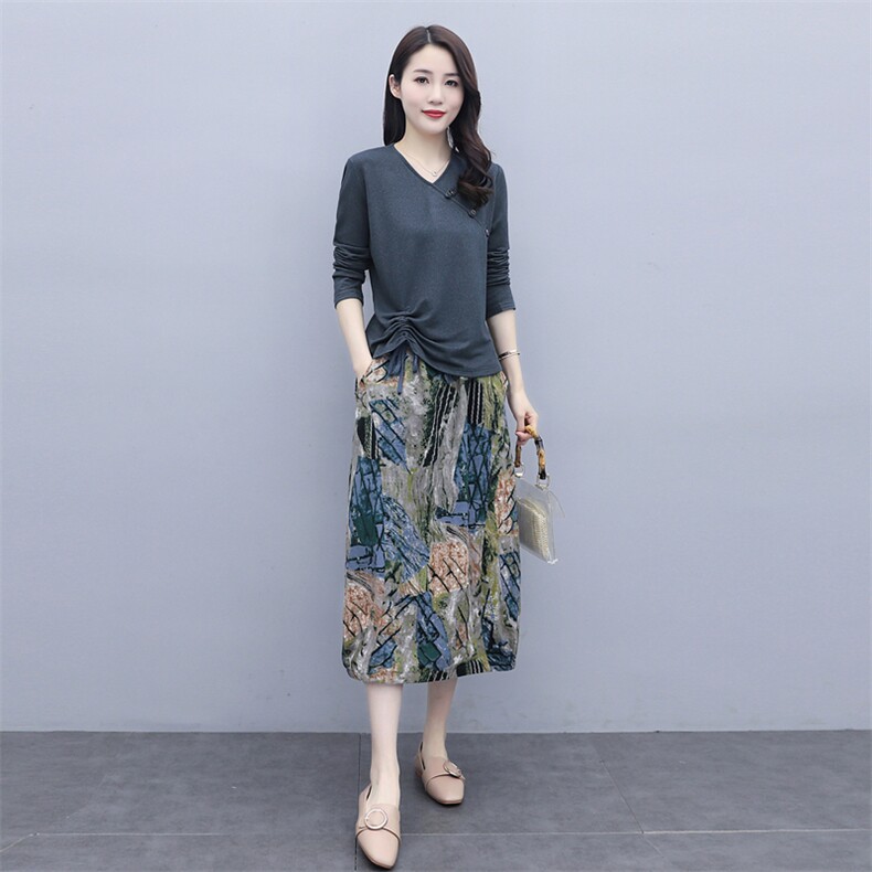 大码女装遮肚子斜领长袖打底衫女春秋胖妹妹显瘦抽绳百搭正肩上衣，女装套装/套裙，施恩睿棋