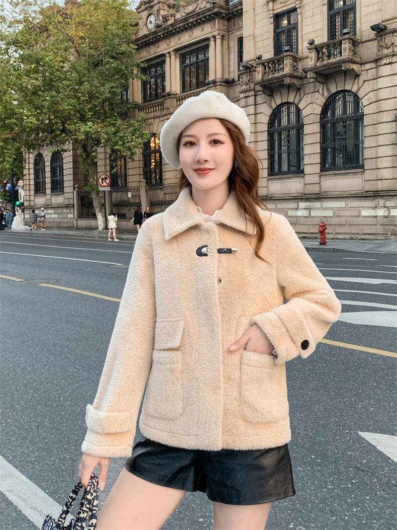 冬装新品淑女金貂绒浅卡色外套，其它，水锦红