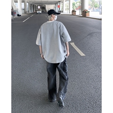 新款假两件V领短袖T恤男款夏季宽松休闲薄款短袖上衣，男装T恤，星座410-7